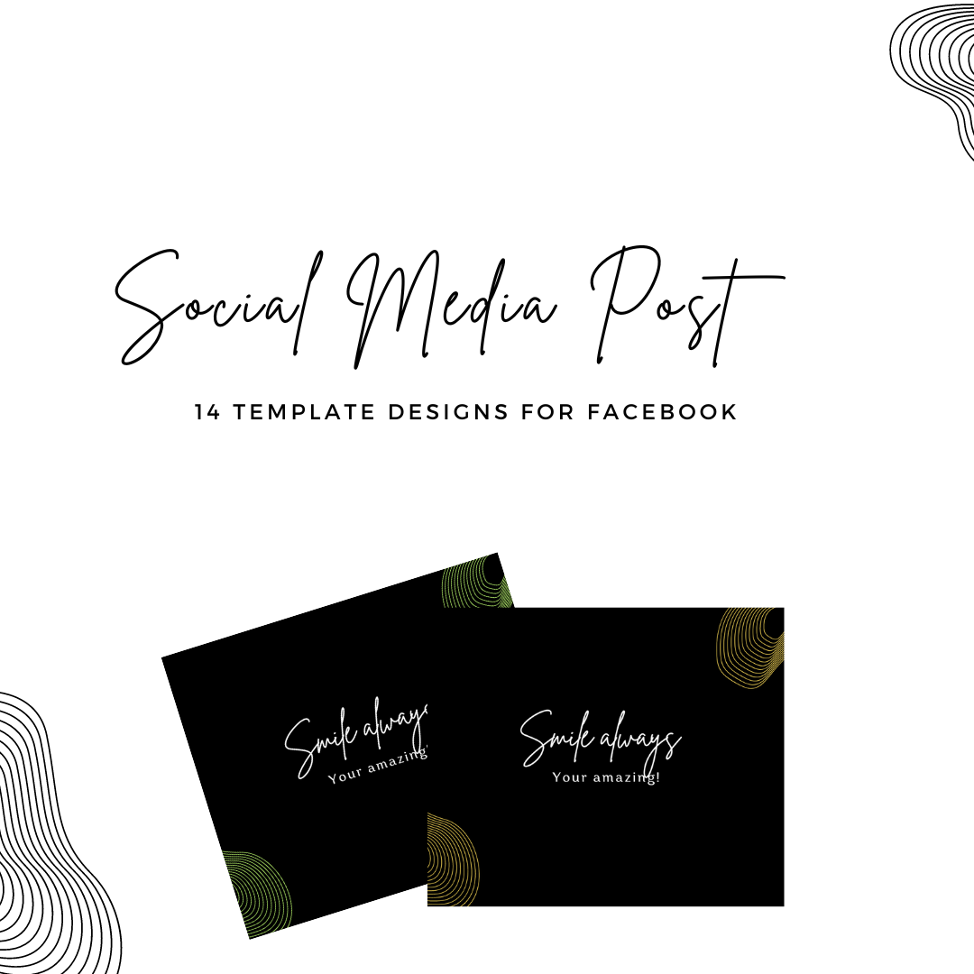 Black facebook post with swirl accents