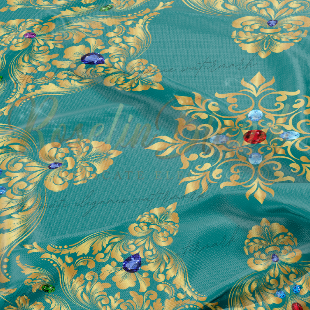 Living Water-Beautiful Turquoise teal with Golden Baroque flower