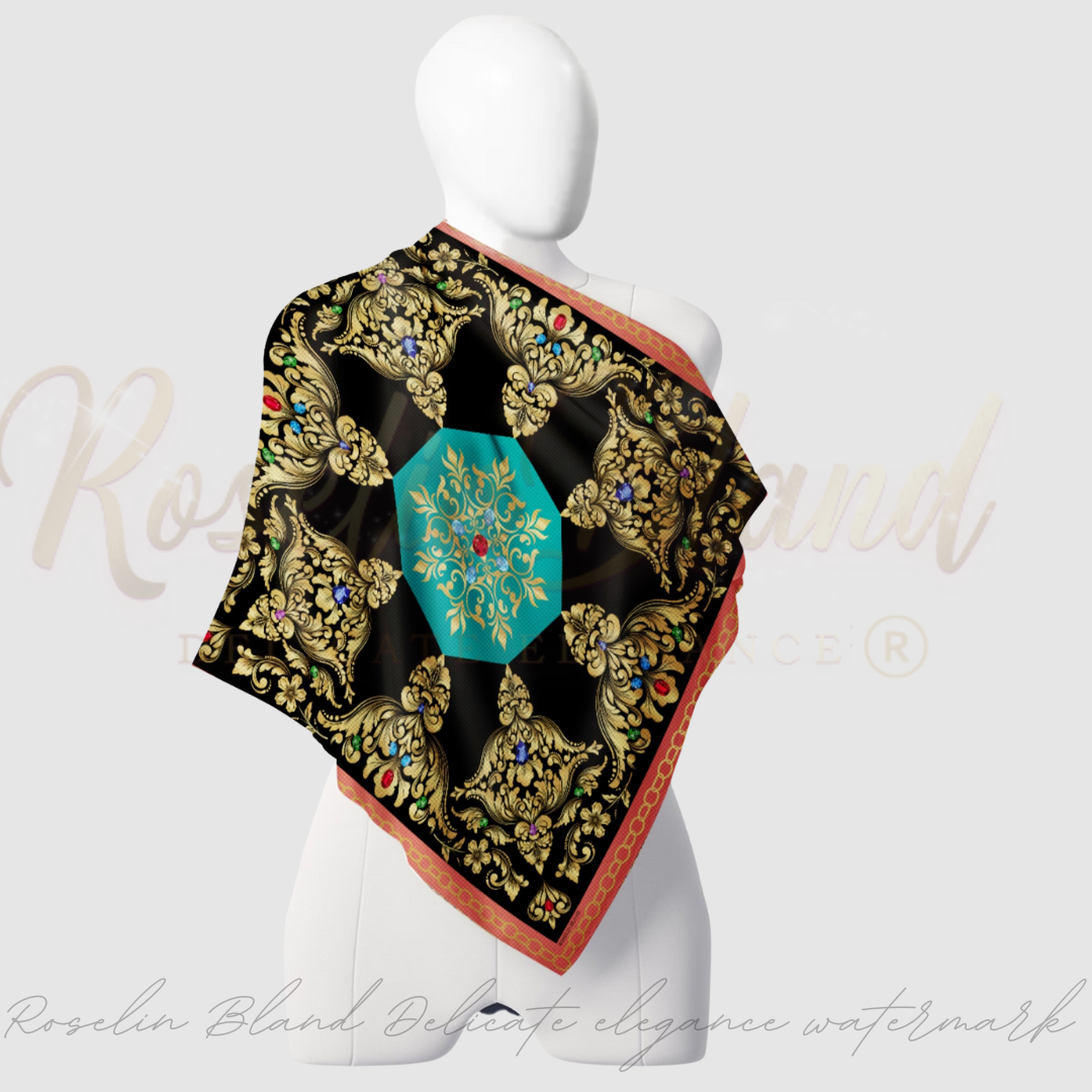 Beautiful-Beautiful Black, Turquoise teal, Pink with Golden Baroque flower