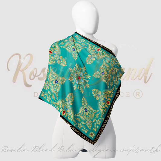 Living Water-Beautiful Turquoise teal with Golden Baroque flower